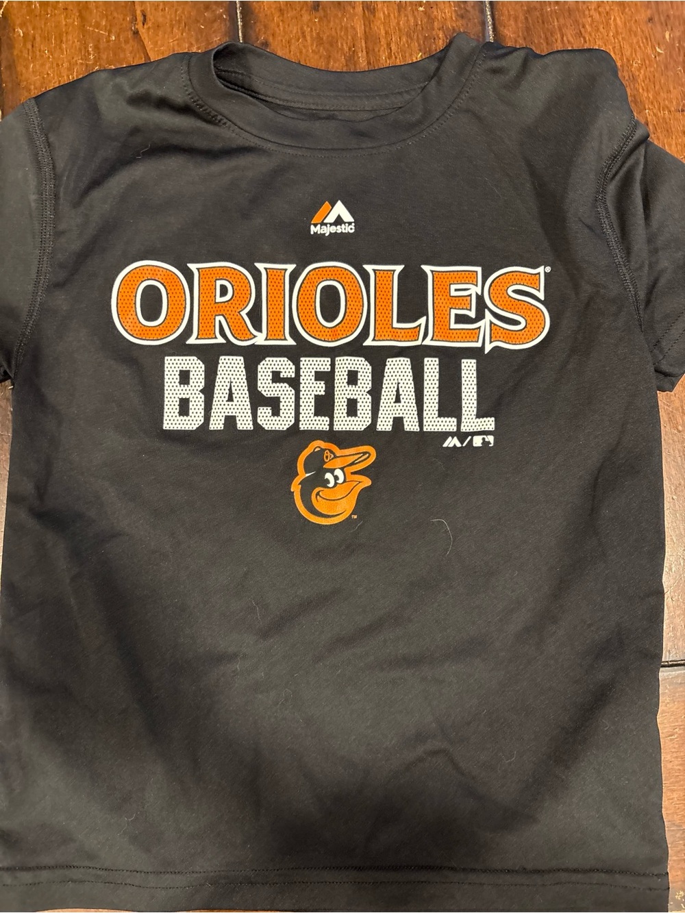 Majestic Black Tee with Orange Orioles Graphics